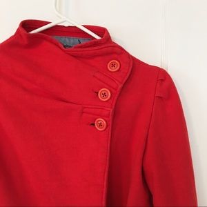 Red Asymmetrical Military Jacket by Little Houses